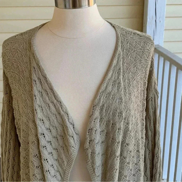 J Jill Pointelle Open Cardigan Sweater Linen Blend Size Medium Beige *READ - Picture 4 of 8